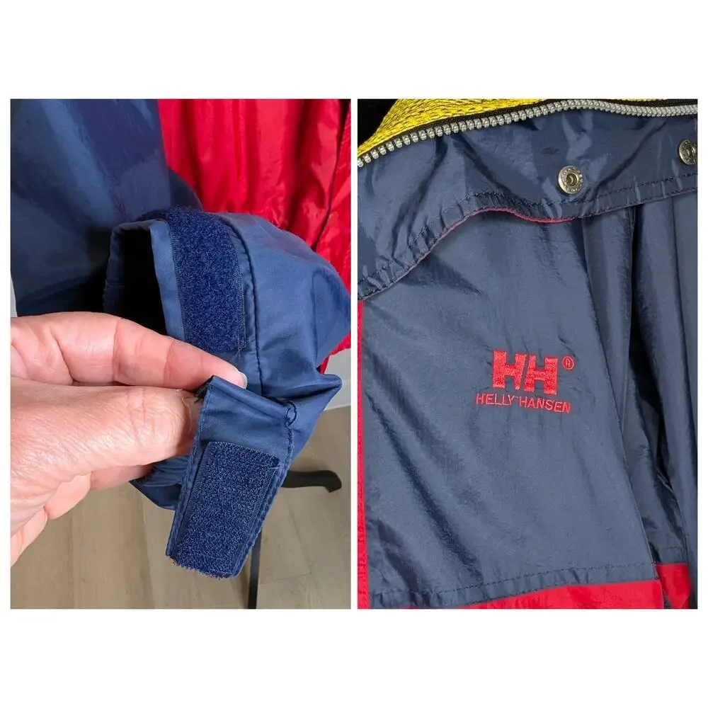 VNTG 90s Helly Hansen Sailing Rain Jacket Packable Windbreaker Hooded Men L FLAW